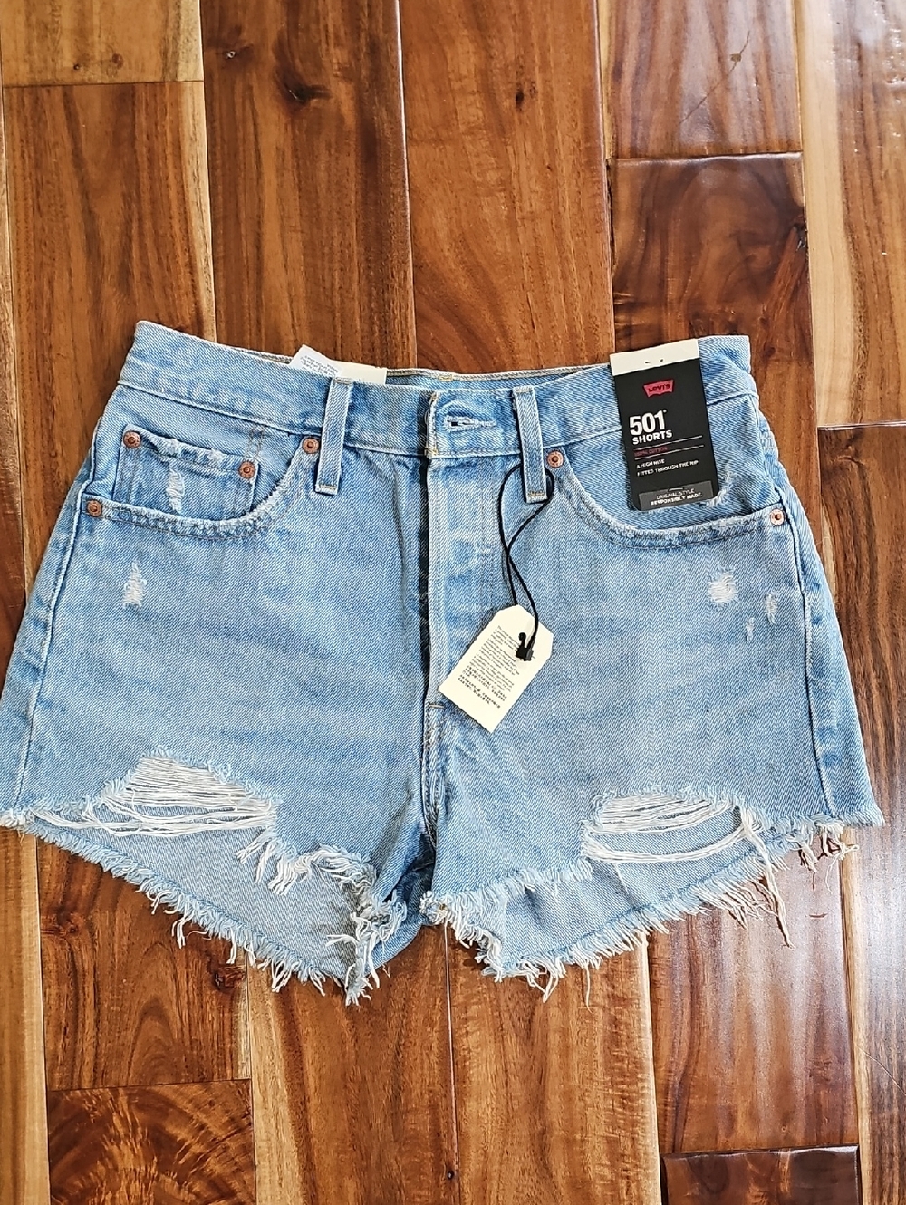 Levi's Light Blue Distressed 501 Denim Shorts - Women